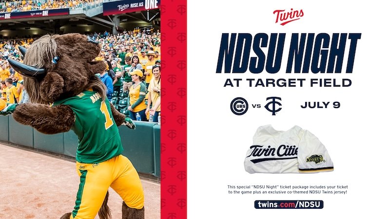 A graphic with Thundar mascot and at Twins jersey for NDSU Night at Target Field.